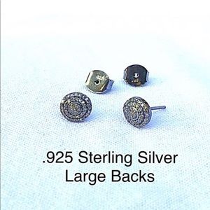 SALE‼️ Pave Diamond 9mm Stud Earrings Set in Oxidized Sterling Silver NWT Last 2